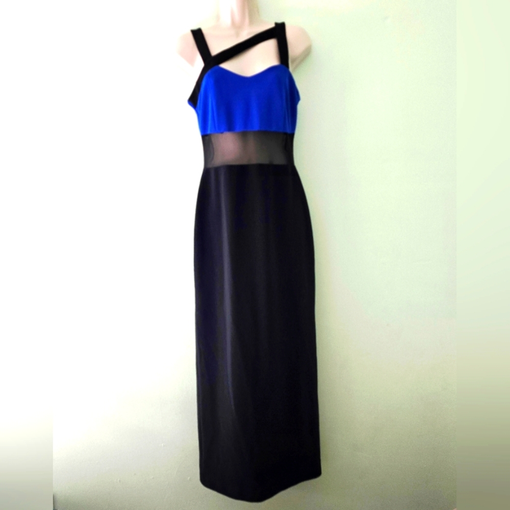 NWT Mark Edwards blue and black evening dress size 8.